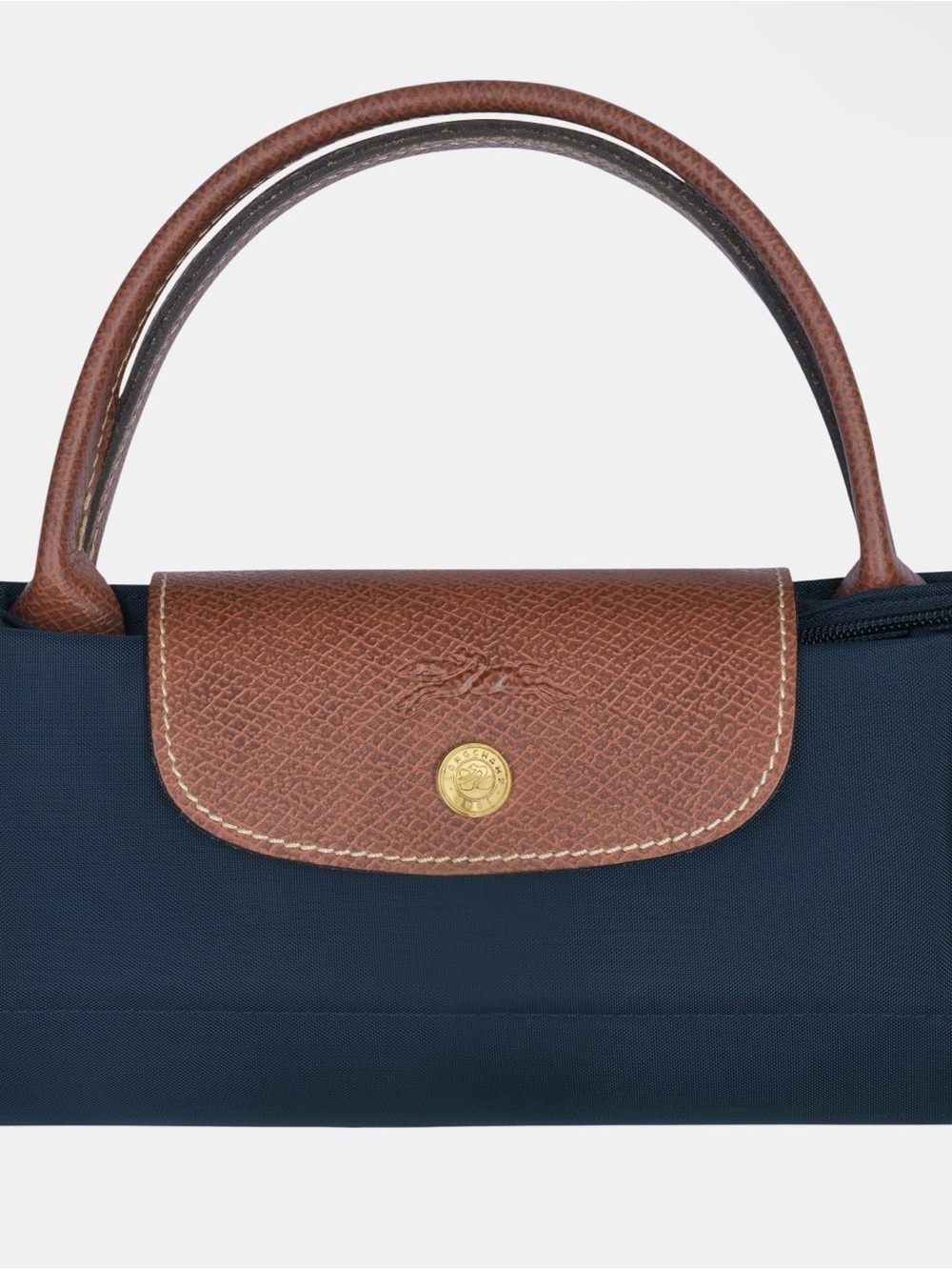 Longchamp Le Pliage Small Tote Navy Nylon Brown Leather – New w/ Minor Flaw - Picture 5 of 10